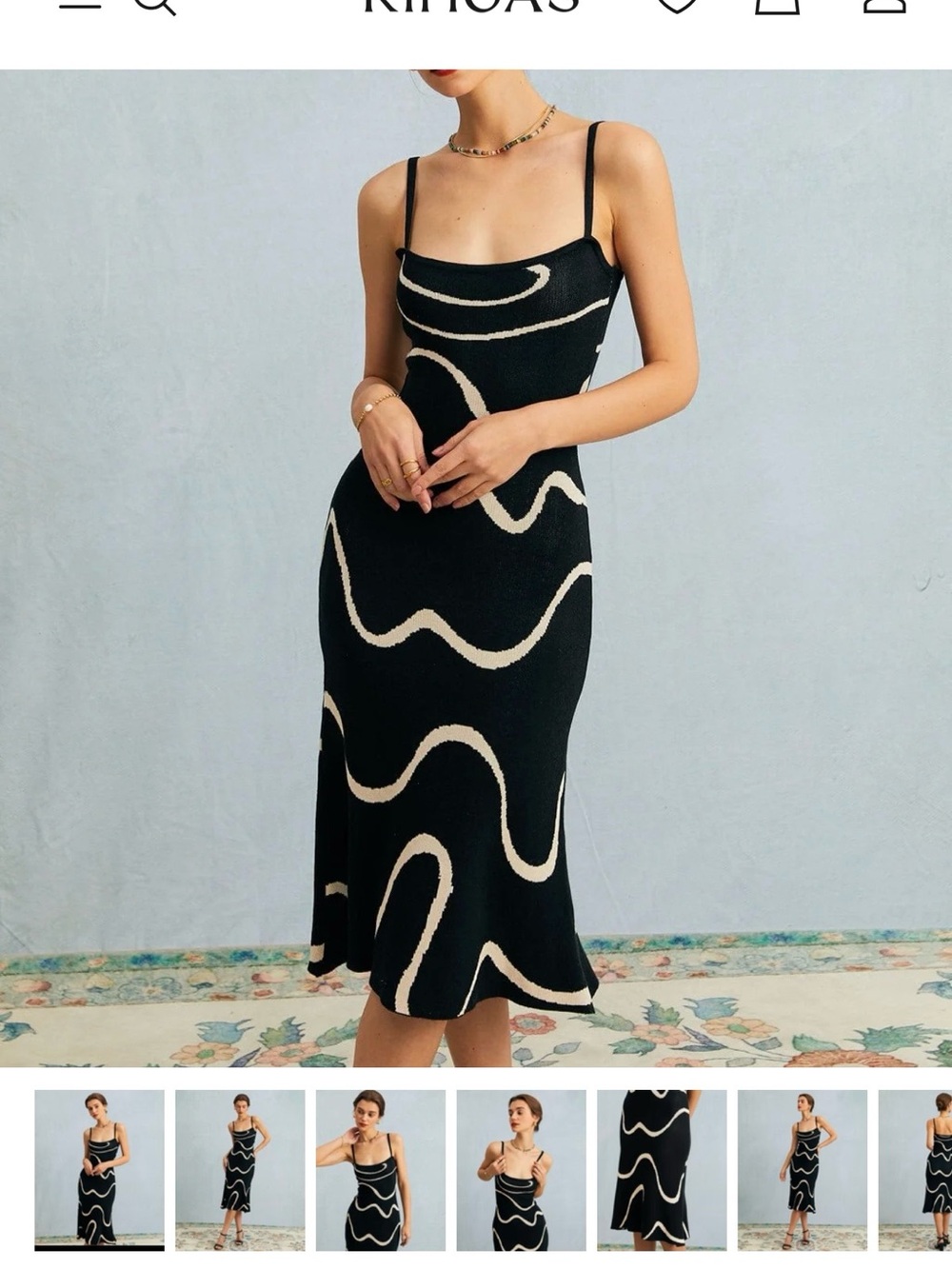 Rihoas The Black Wave Mermaid Hem Knit Midi Dress